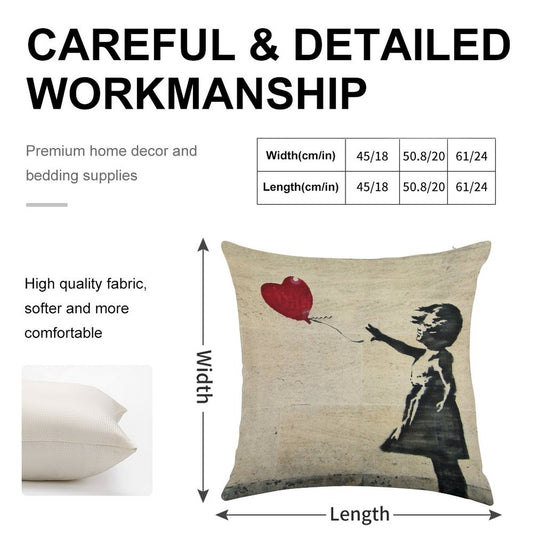 Banksy's Girl with A Red Balloon III Linen Throw Pillow Cover