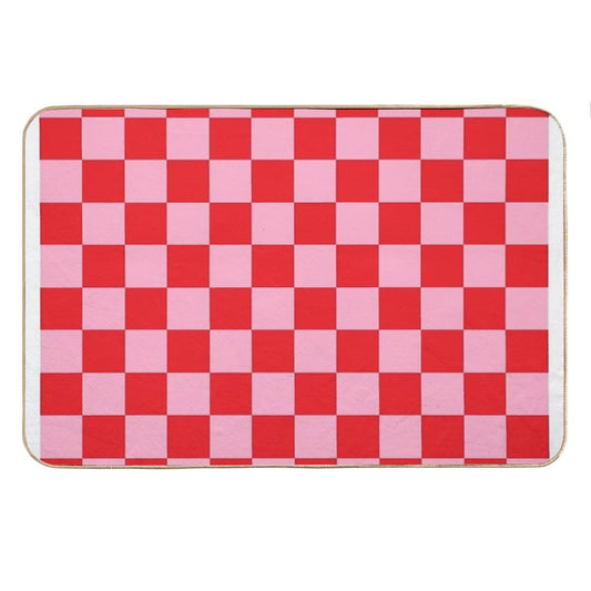 Checkered Pink And Red Bath Mat