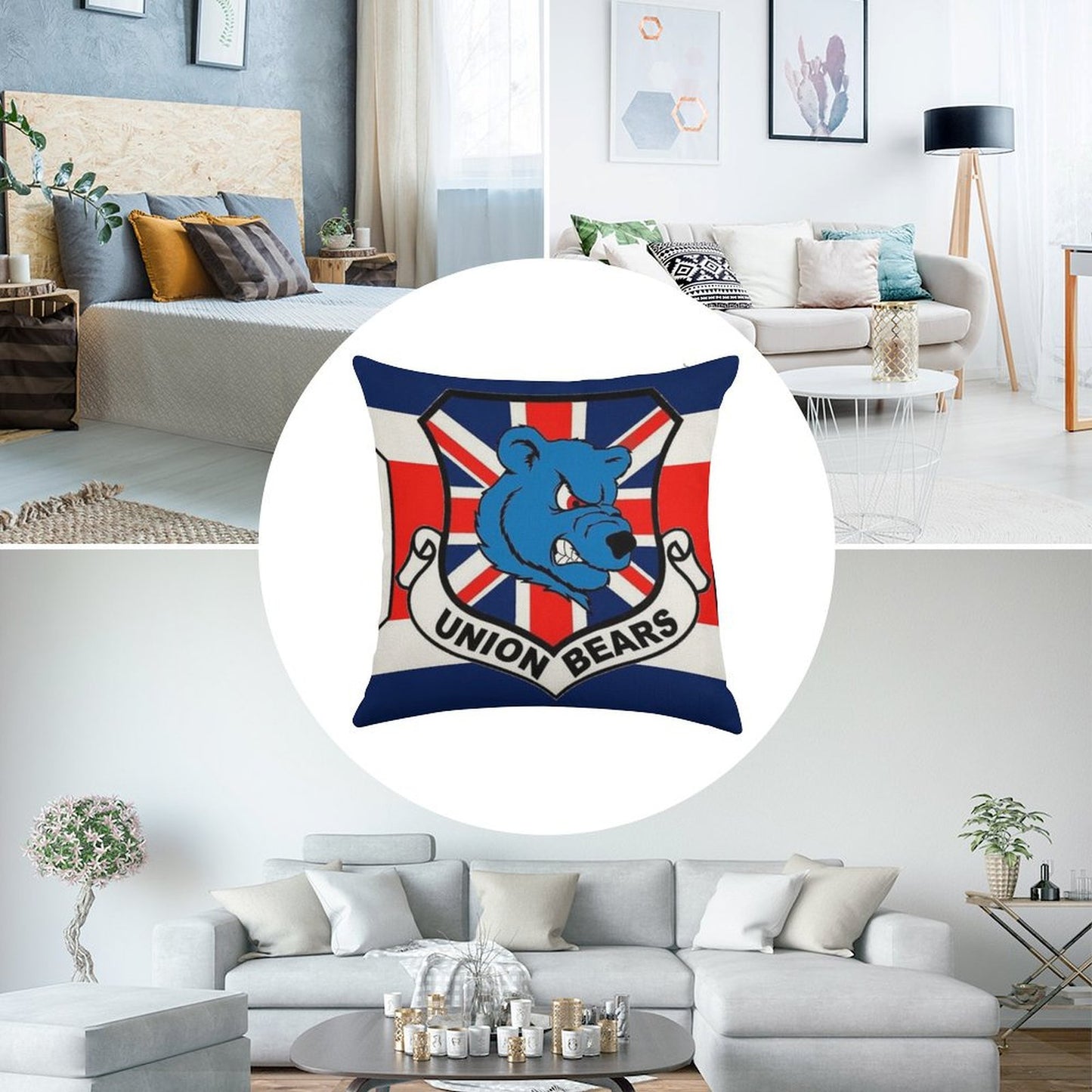 Union Bears Linen Throw Pillow Cover