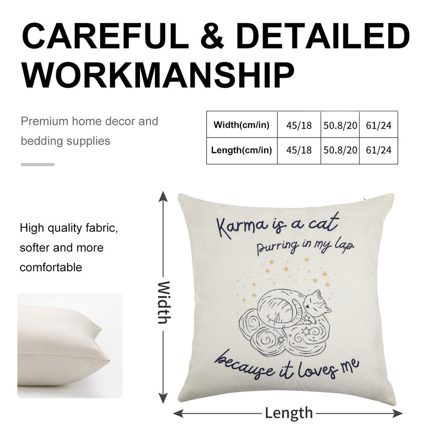Karma Is A Cat Linen Throw Pillow Cover