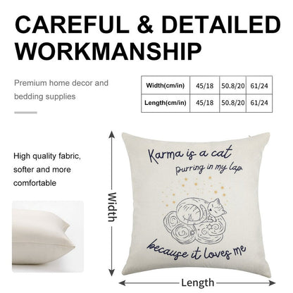 Karma Is A Cat Linen Throw Pillow Cover