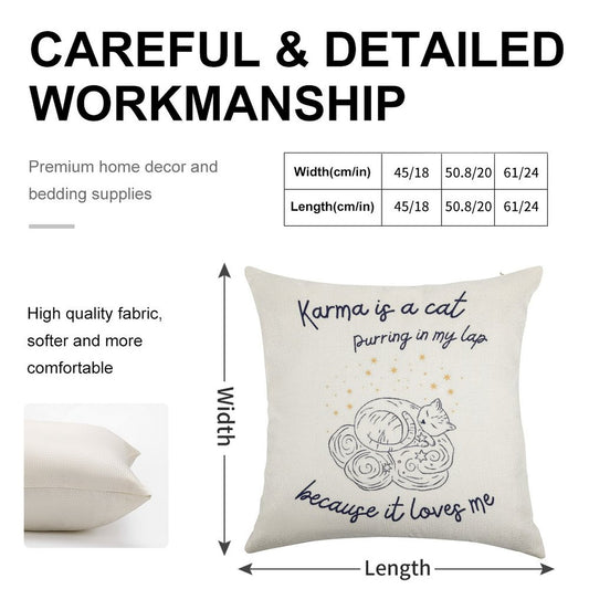 Karma Is A Cat Linen Throw Pillow Cover