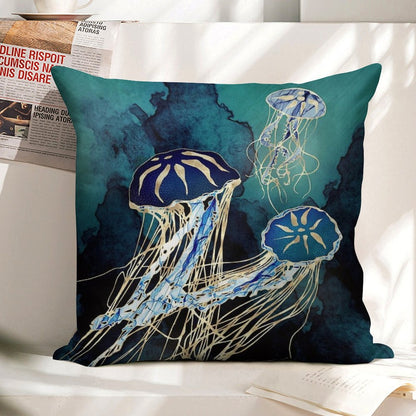 Metallic Jellyfish III Linen Throw Pillow Cover