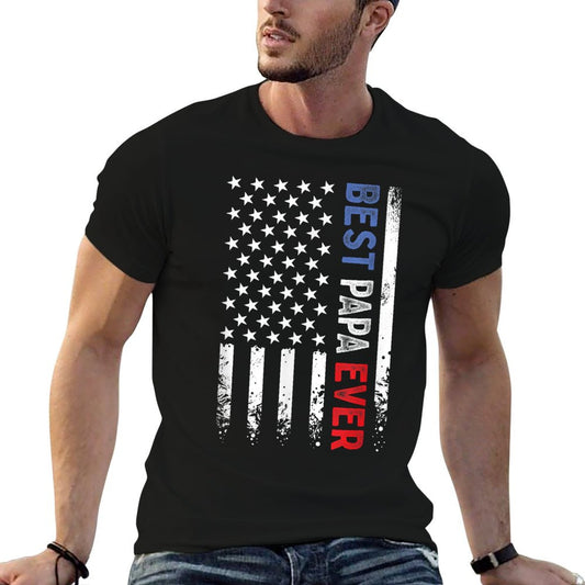 Father&#39;s Day Best Papa Ever with US American Flag T-Shirt