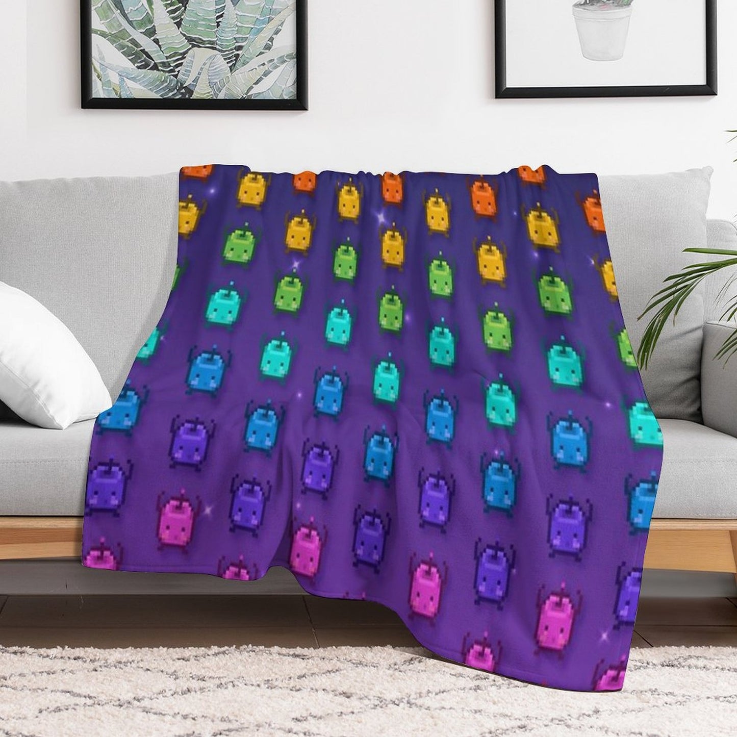 Stardew Valley Rainbow Junimos Throw Blanket