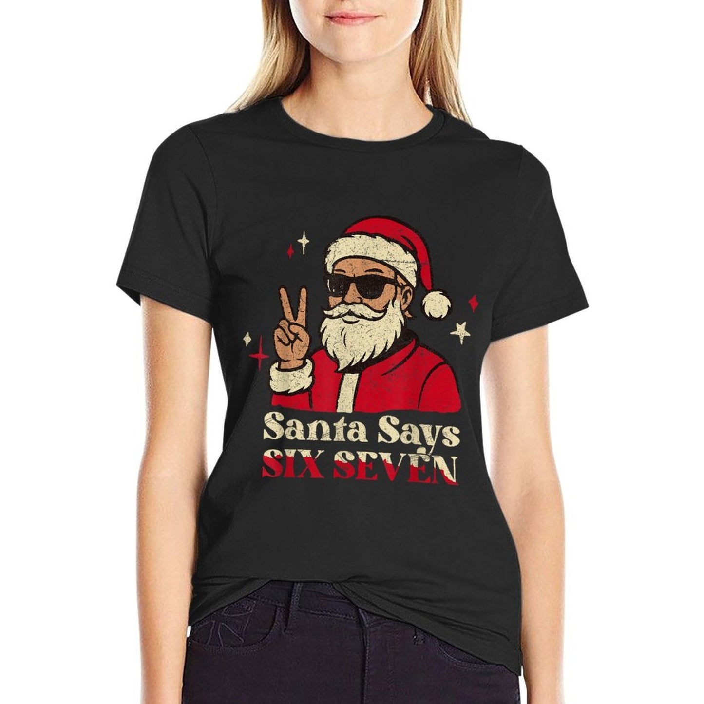 Funny Santa Says Six Seven 67 Meme Christmas Holiday 6 7  Oversized Silhouette T-Shirt