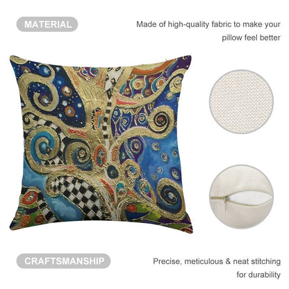 The Changing Seasons of Klimt Linen Throw Pillow Cover
