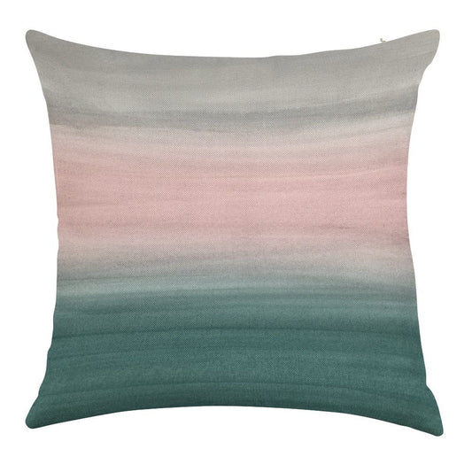 Touching Teal Blush Gray Watercolor Abstract #1 #painting #decor #art Linen Throw Pillow Cover