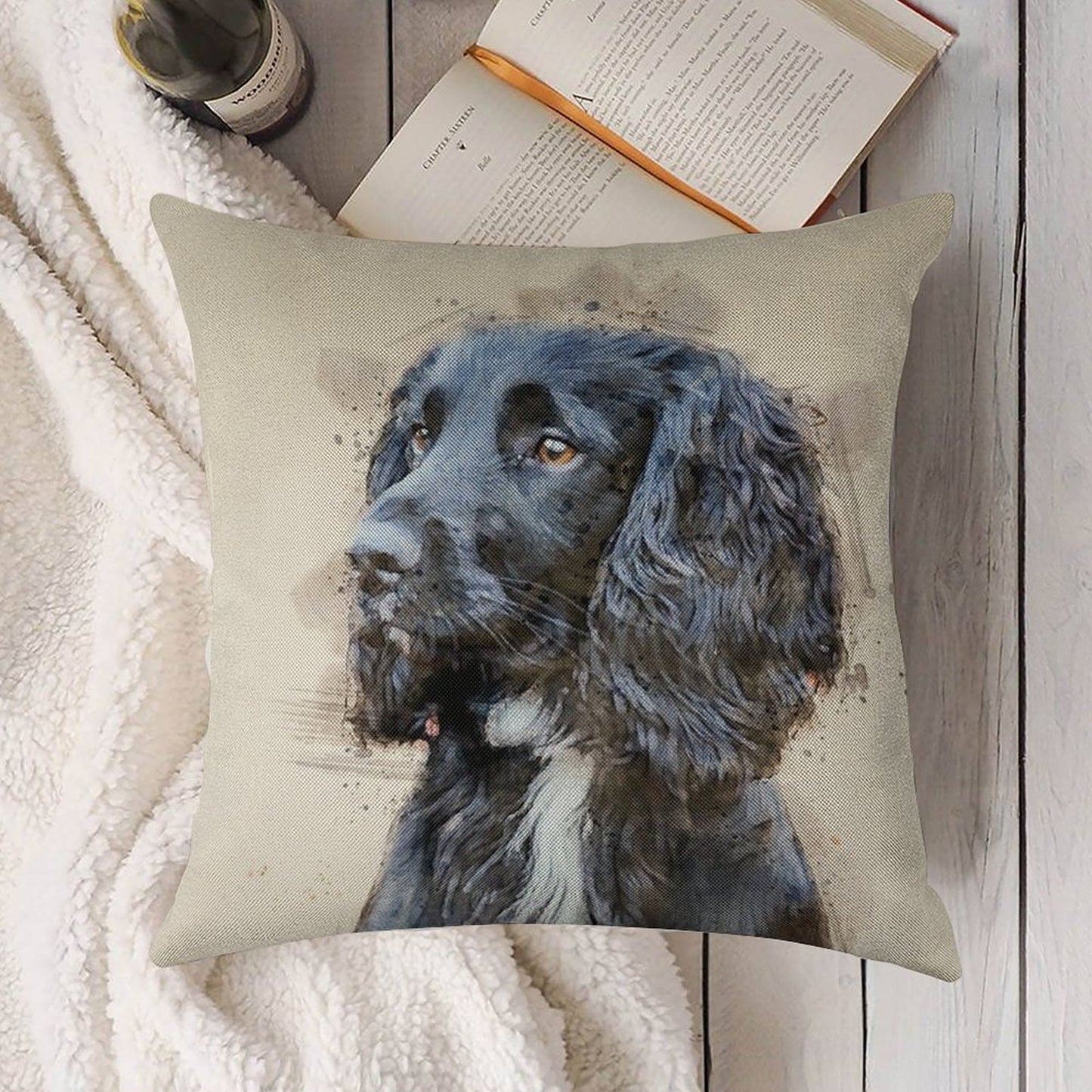 Autumnal Spaniel Linen Throw Pillow Cover