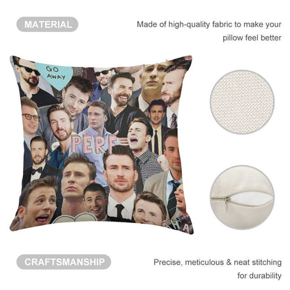 Chris Evans Collage Linen Throw Pillow Cover