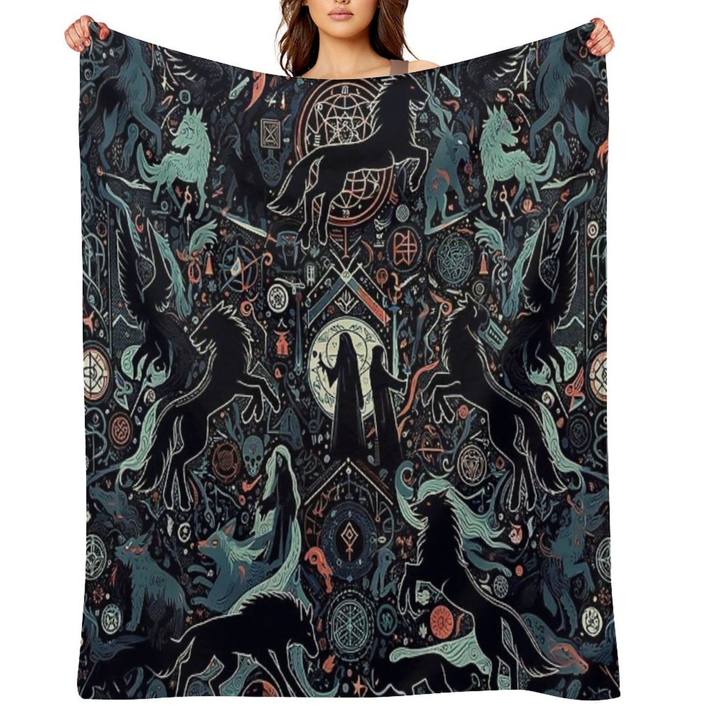 Winged Guardians of The Occult Throw Blanket
