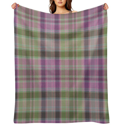 Green And Lilac Tartan Plaid. Throw Blanket
