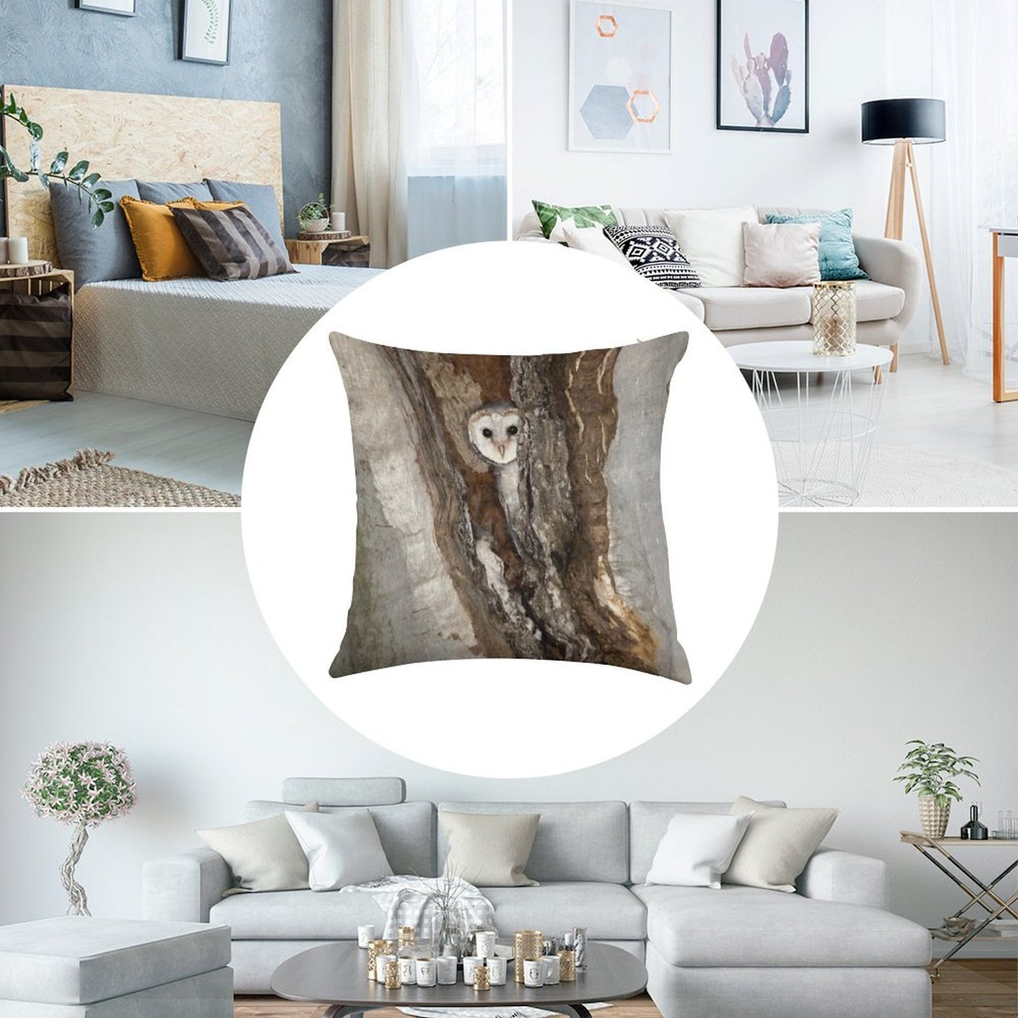 Barn Owl Peekaboo Linen Throw Pillow Cover