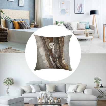 Barn Owl Peekaboo Linen Throw Pillow Cover