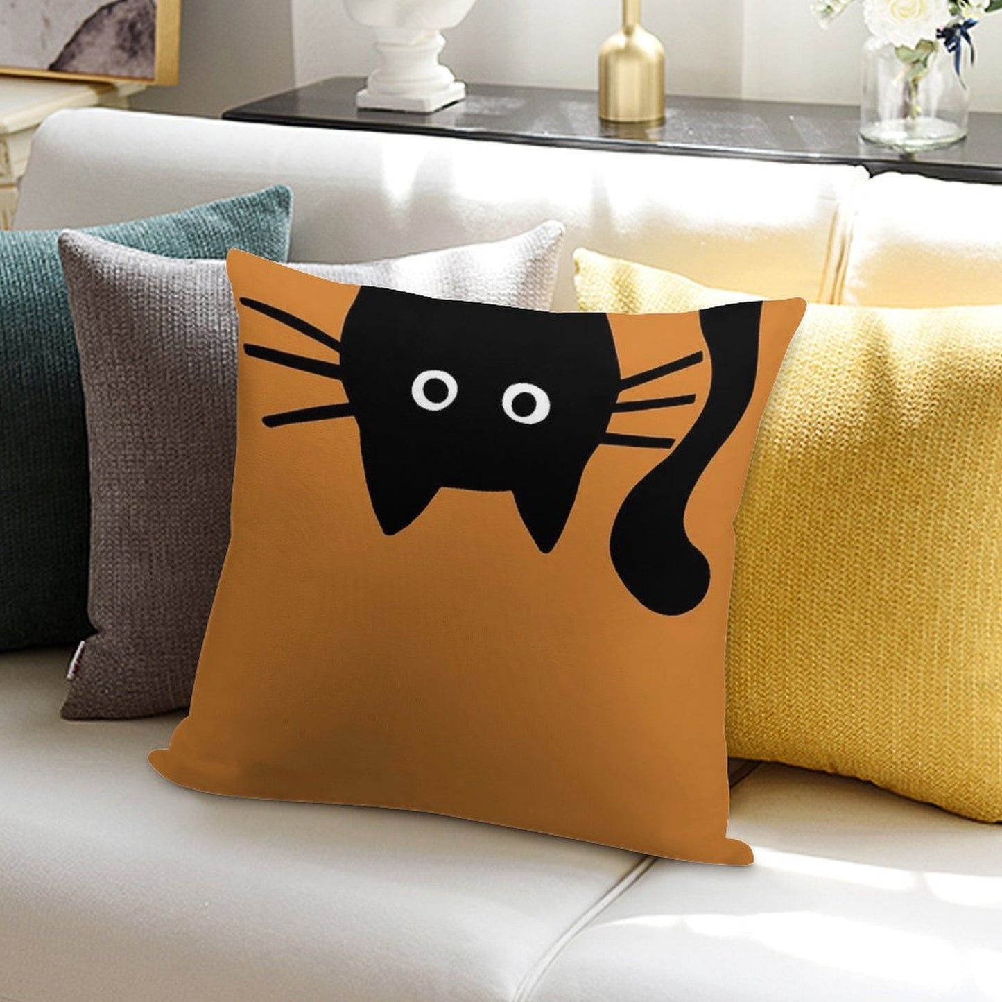 Funny Black Cat Soft Shrink-Resistant Throw Pillow