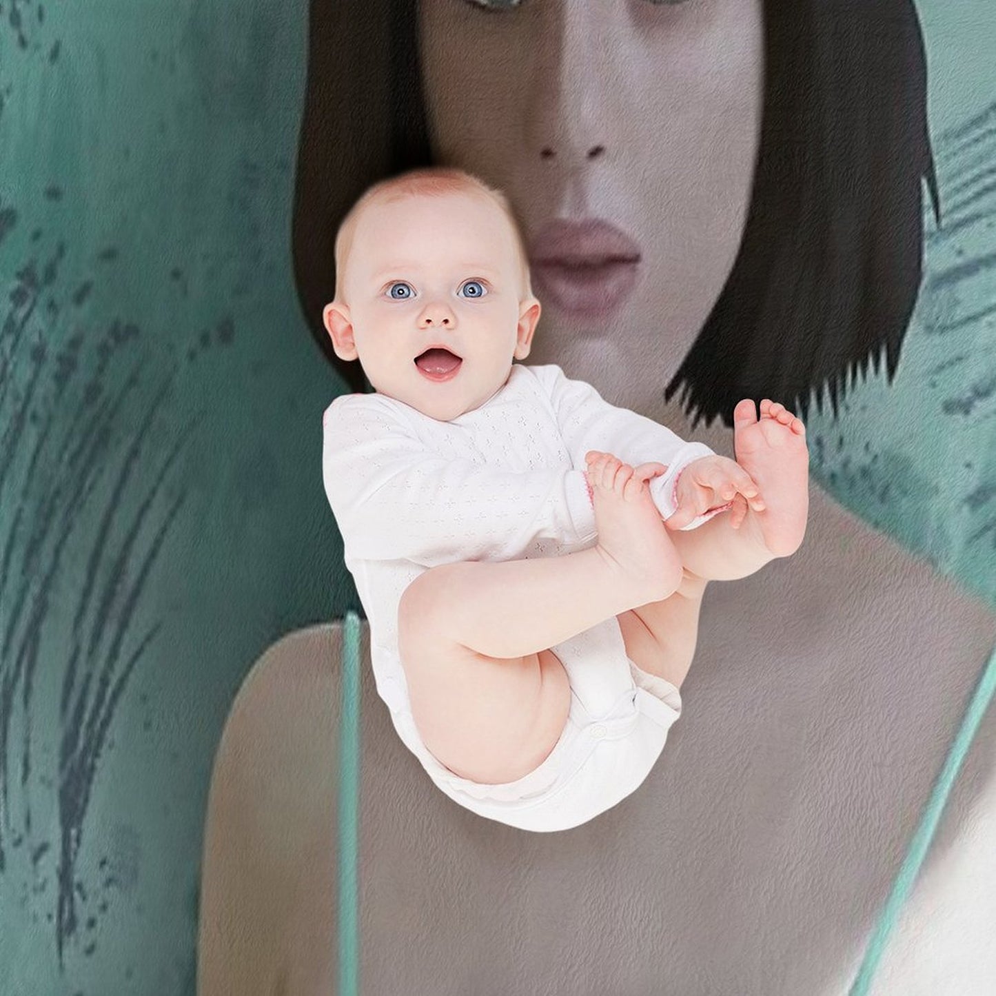 Woman Portrait in Teal Dress – Modern Digital Art Throw Blanket