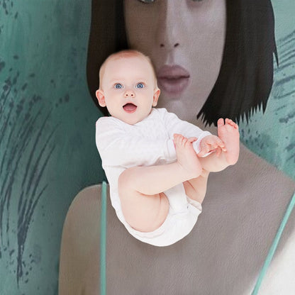 Woman Portrait in Teal Dress – Modern Digital Art Throw Blanket