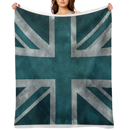Teal Distressed Union Jack Throw Blanket
