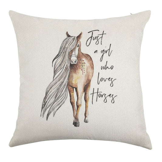 Just A Girl Who Loves Horses - Horse Lover Design Linen Throw Pillow Cover