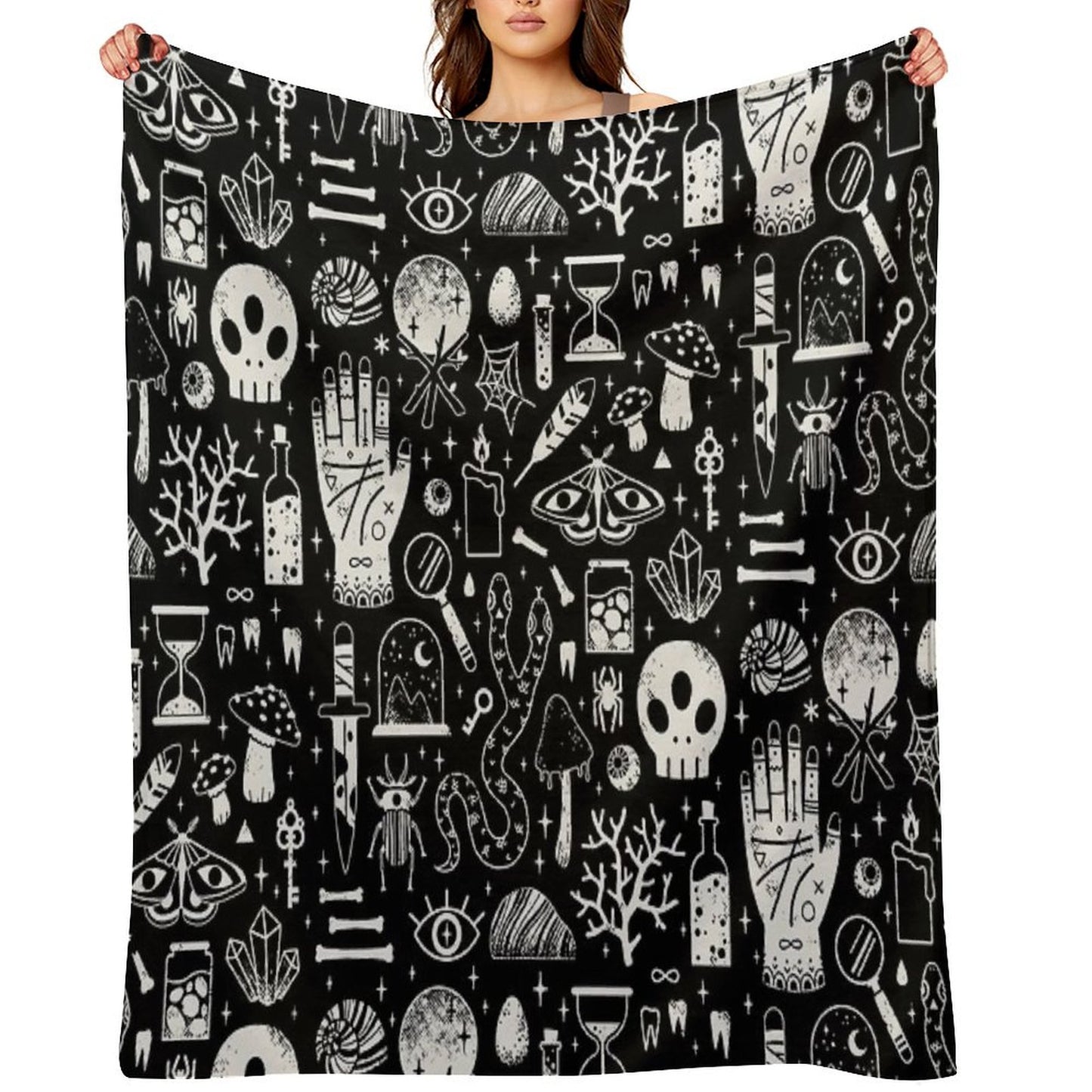 Curiosities Bone Black Throw Blanket