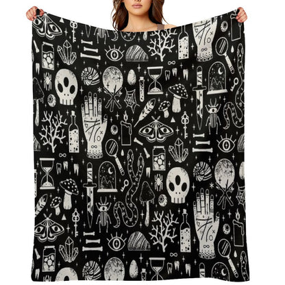 Curiosities Bone Black Throw Blanket