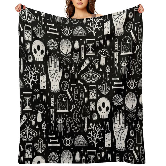 Curiosities Bone Black Throw Blanket