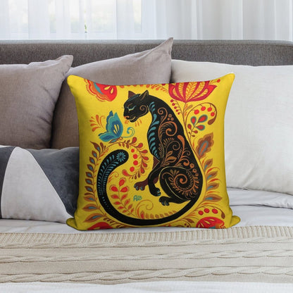 Panther & Butterfly Folk Art Soft Anti-Pilling Throw Pillow