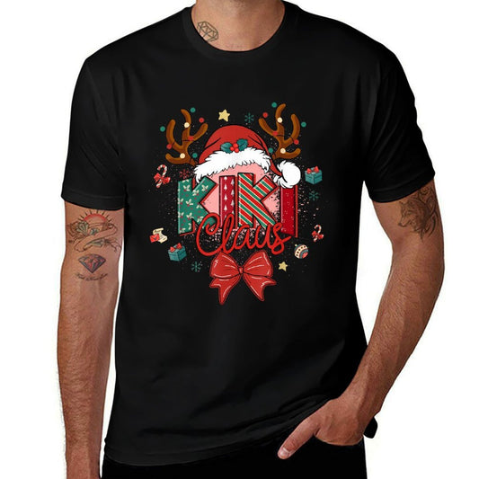 Christmas Kiki Claus Coquette Bow Reindeer Xmas Women  Heathered Texture T-Shirt