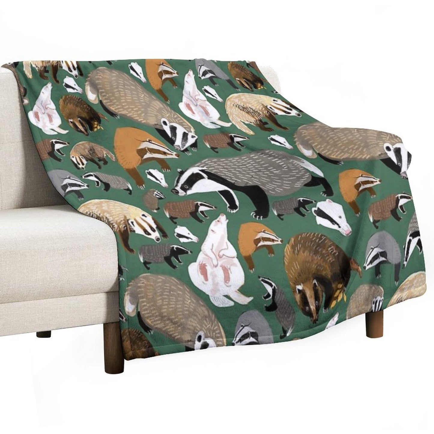 Eurasian Badgers Pattern Green Throw Blanket