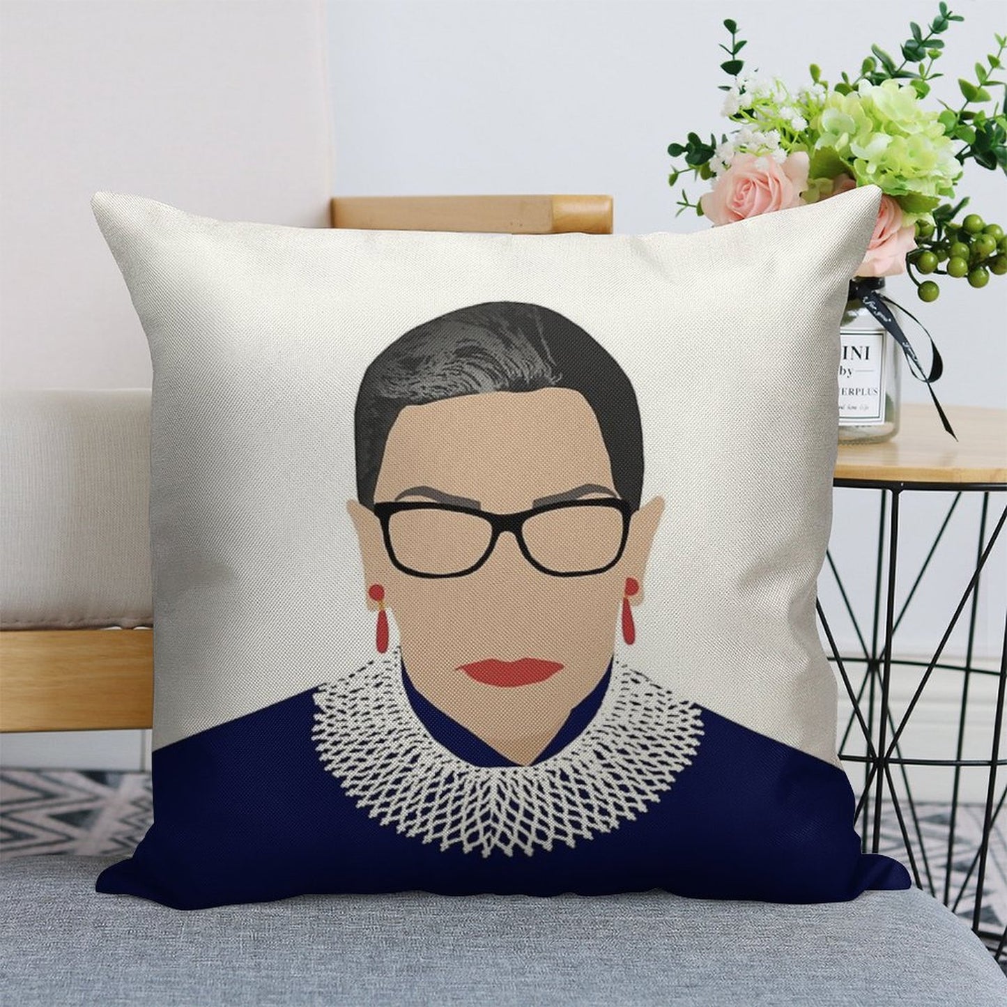 Ruth Bader Ginsburg Linen Throw Pillow Cover