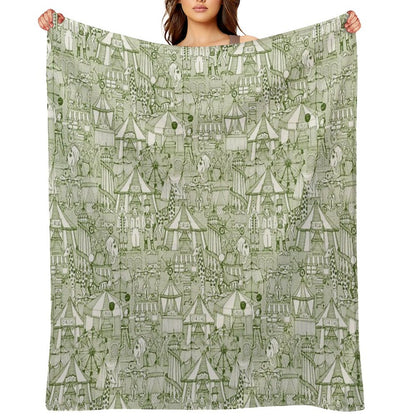 Retro Circus Green Ivory Throw Blanket
