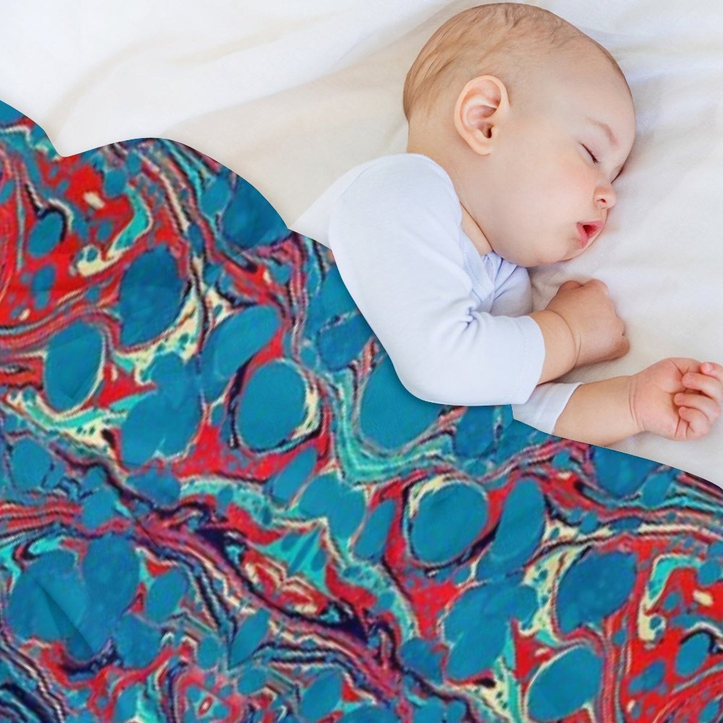Psychedelic Blue Red Marbled Paper Throw Blanket