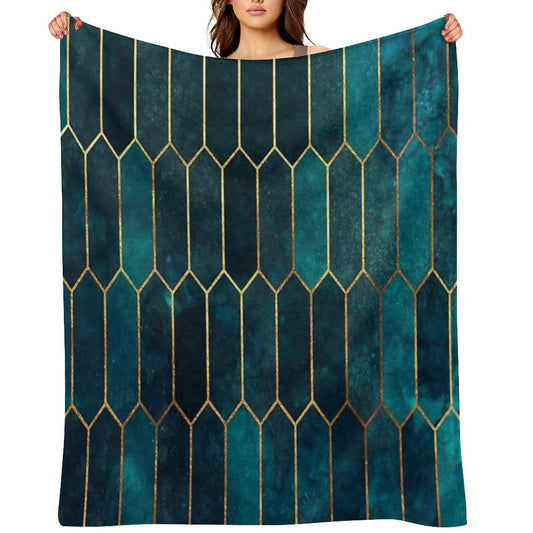 Deep Teal And Blue Gold  Pattern Throw Blanket