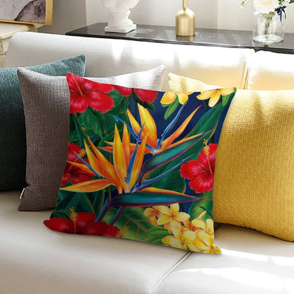 Tropical Paradise Hawaiian Birds of Paradise Illustration Soft Home Decor Throw Pillow