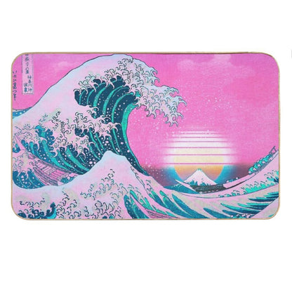 Vaporwave Aesthetic Great Wave Off Kanagawa Retro Sunset Bath Mat