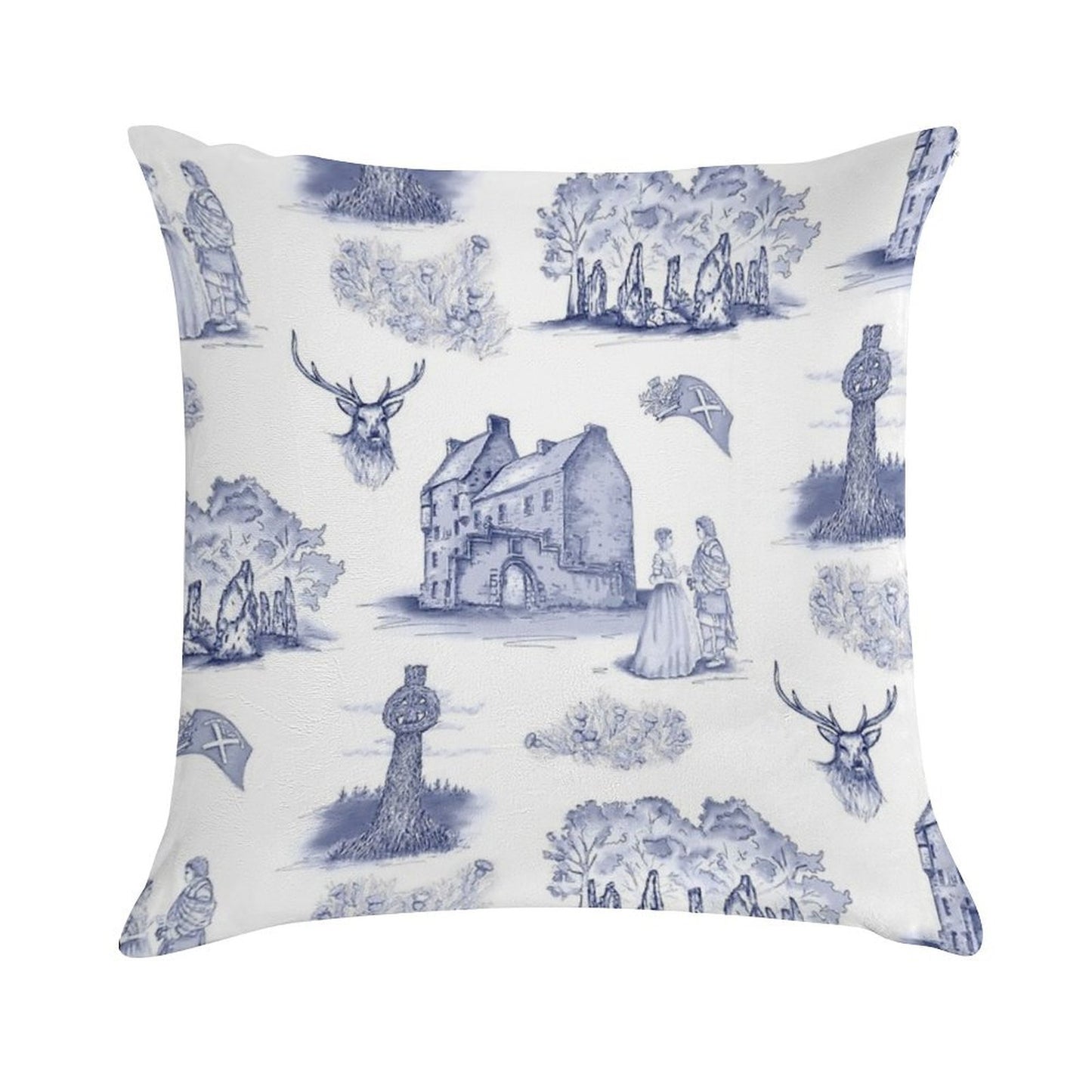 Highlander Toile in Blue Soft Warmth Comfort Throw Pillow