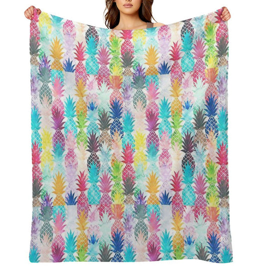 Hawaiian Pineapple Pattern Tropical Watercolor Throw Blanket