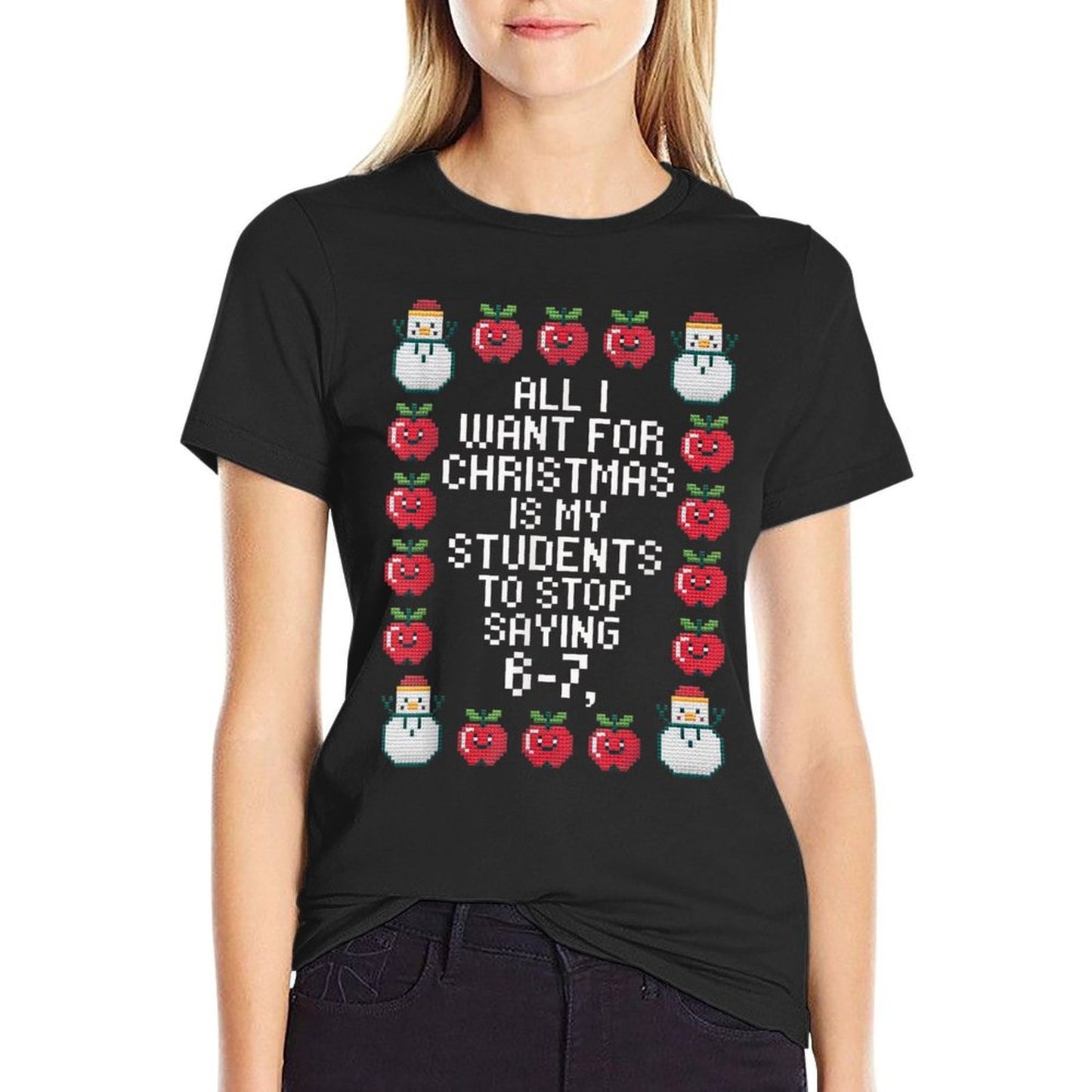 Students Saying 6-7 67 Six Seven Funny Teacher Christmas  Cotton T-Shirt