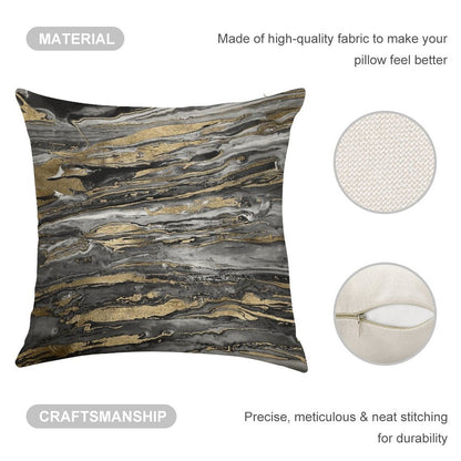 Stylish Grey Gold Abstract Marble Linen Throw Pillow Cover