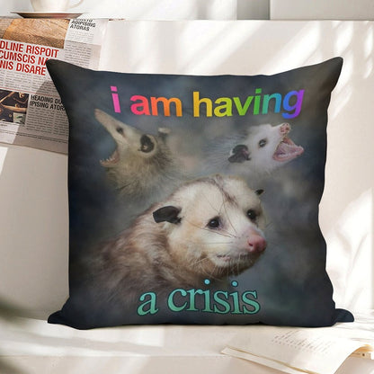 I Am Having A Crisis Possum Word Art Linen Throw Pillow Cover