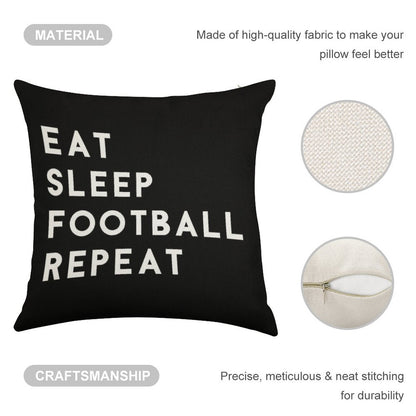 Eat Sleep Football Repeat Linen Throw Pillow Cover