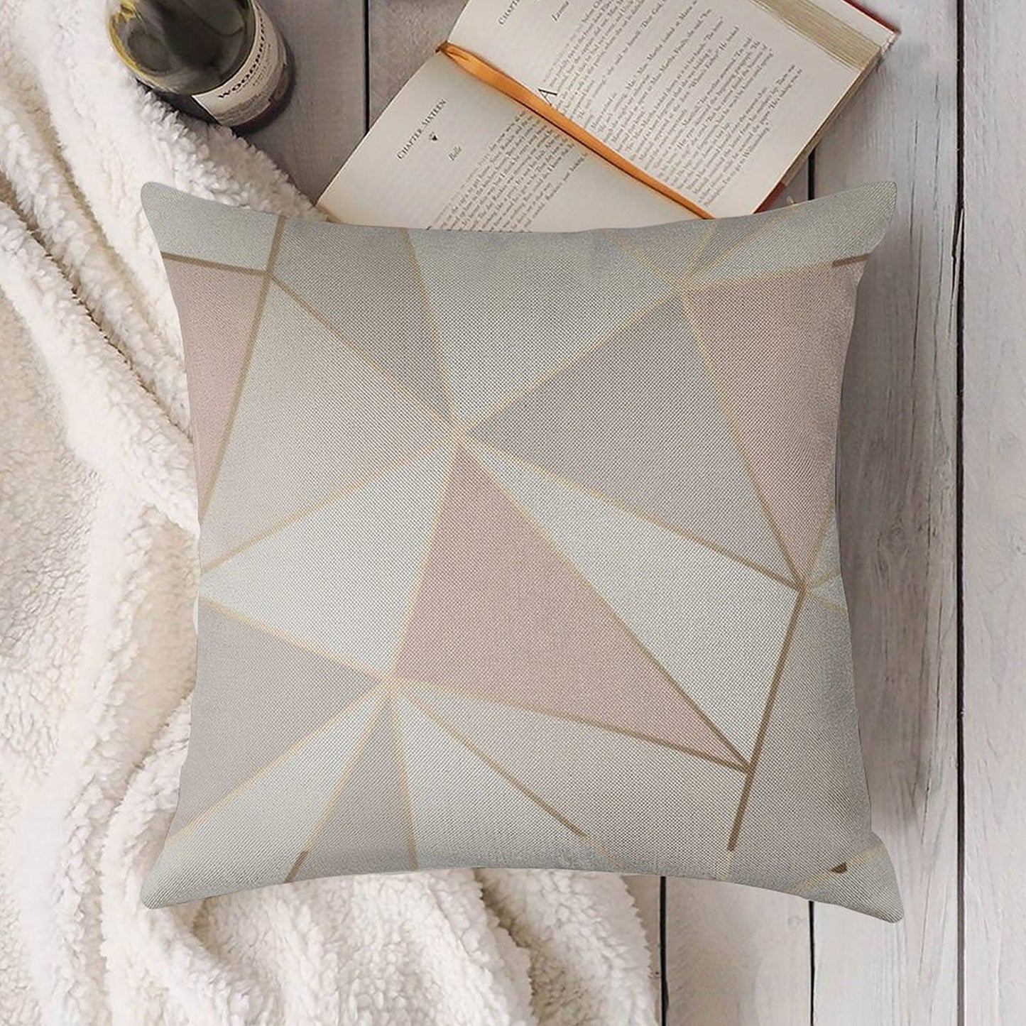 Geometric Pink & Gray Linen Throw Pillow Cover