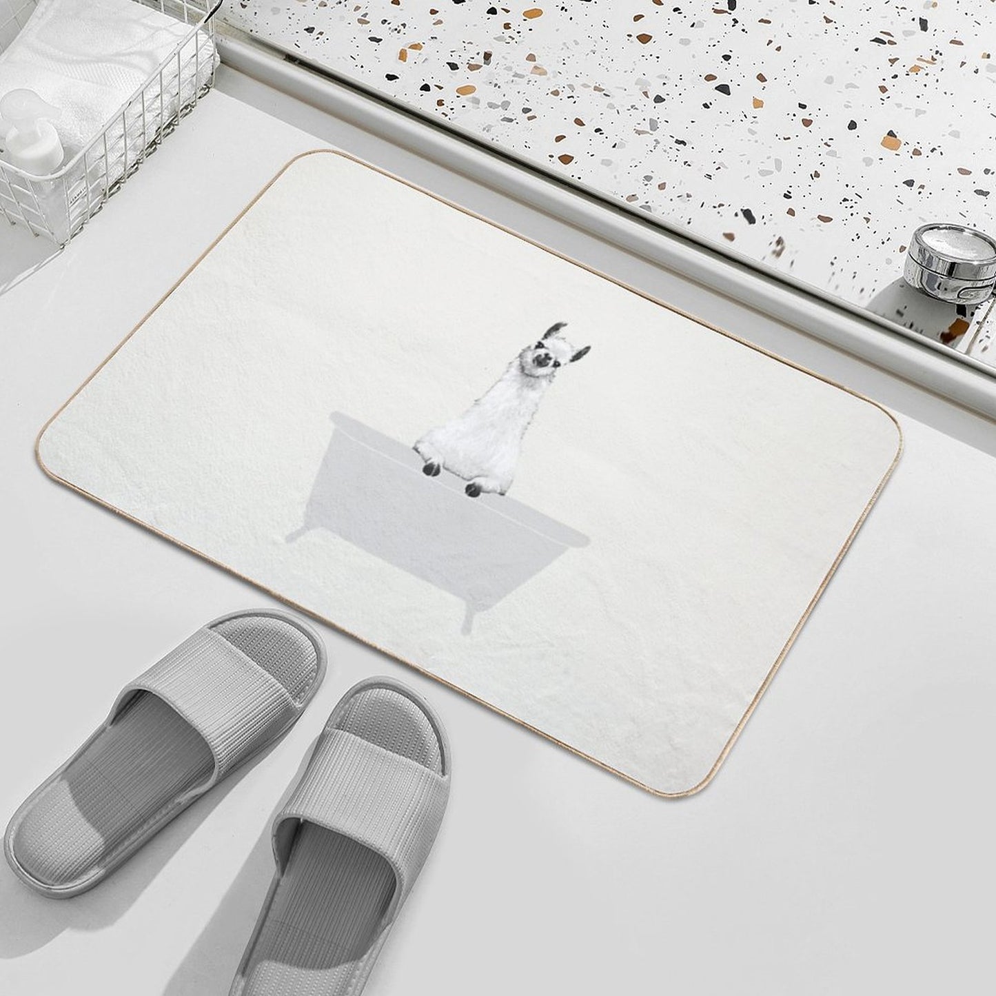 Vintage Llama in Bathtub Bath Mat