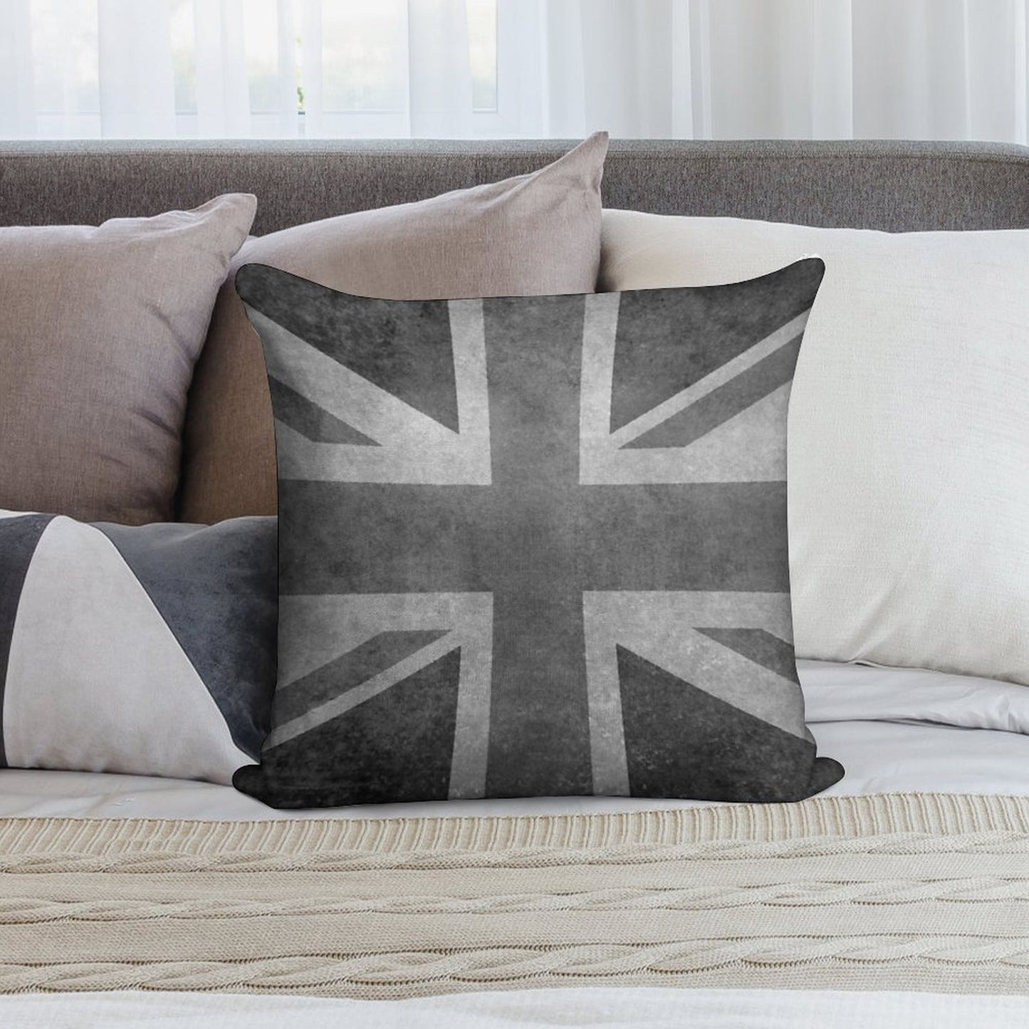 Union Jack Vintage 35 Version in Grayscale Soft Fade-Resistant Throw Pillow