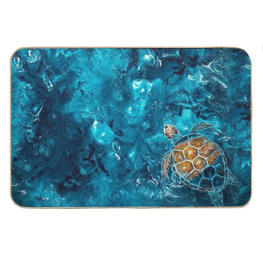 Painted Turtle In Aqua Waters Bath Mat