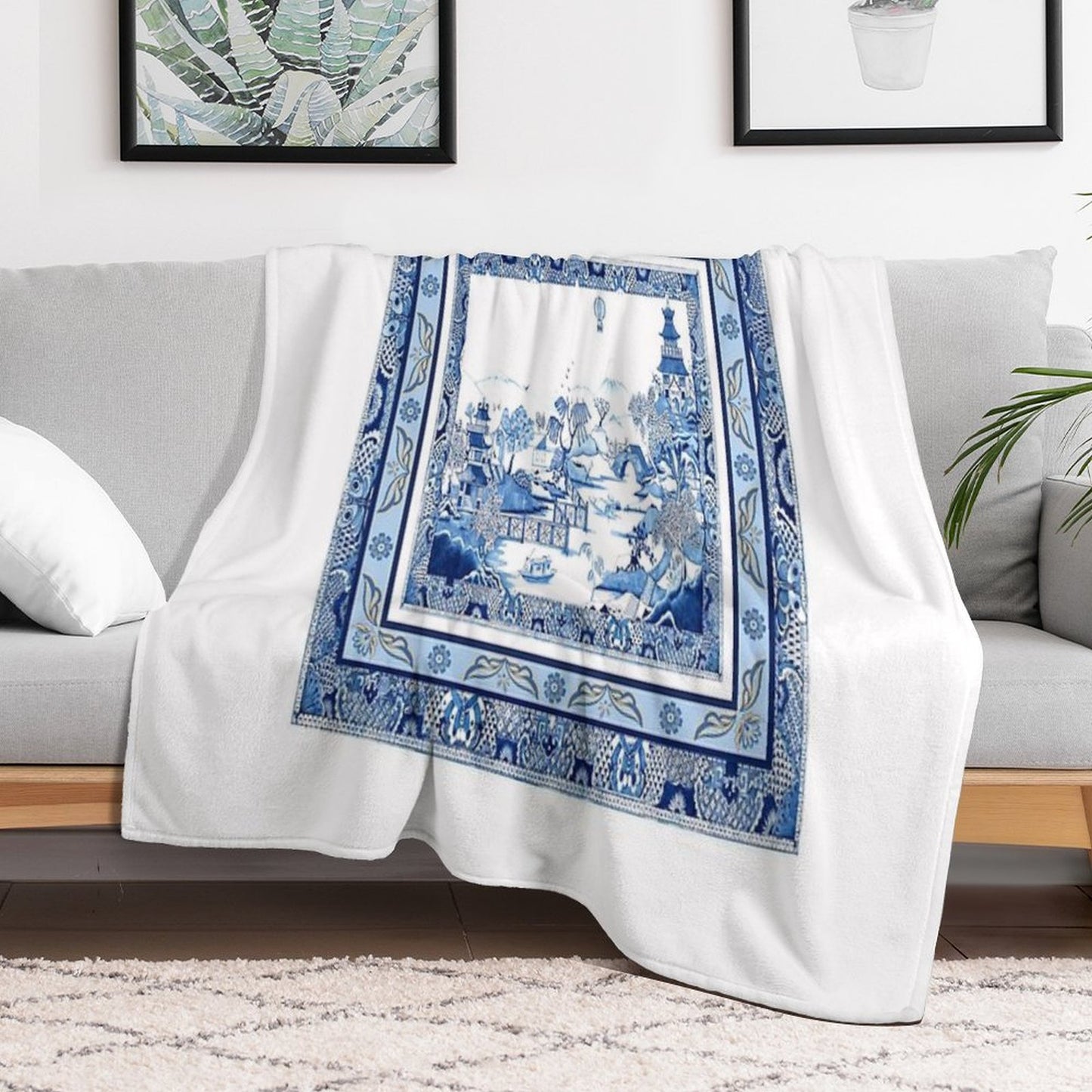 Blue Willow Double Frame Throw Blanket