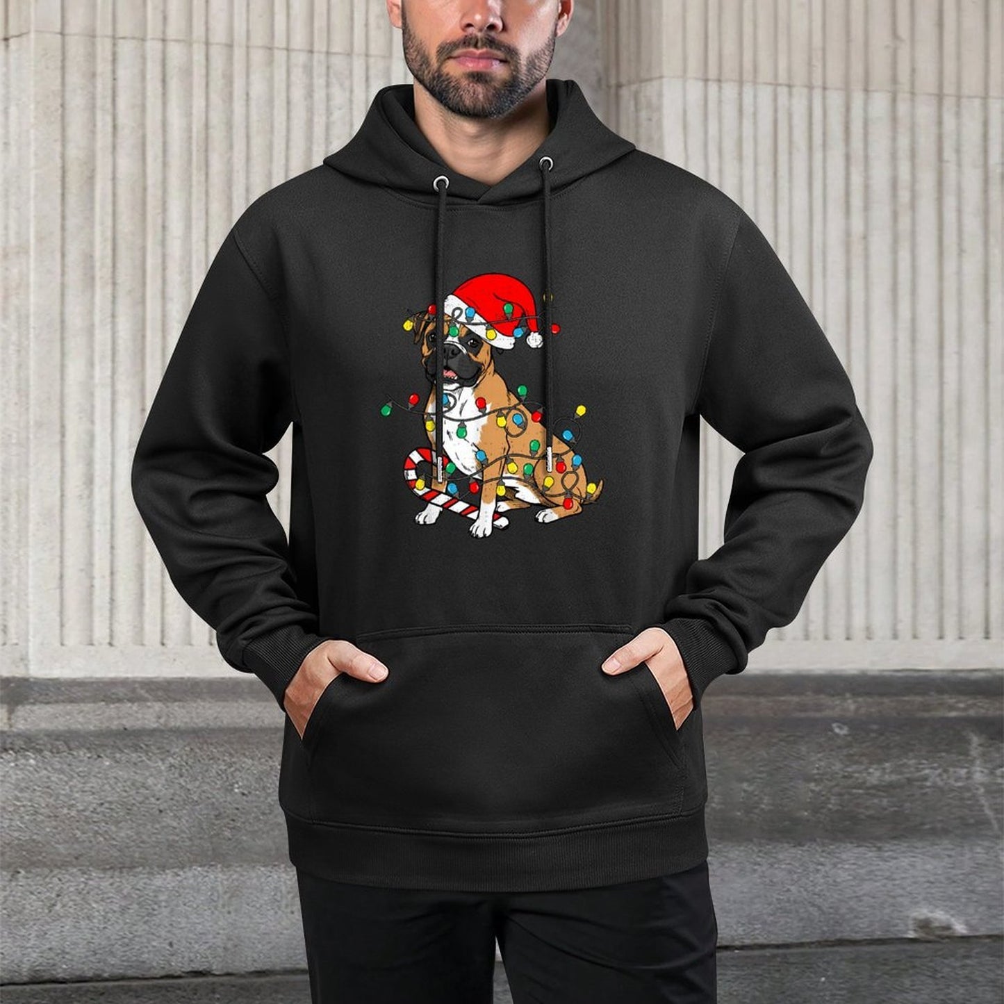 Boxer Dog Christmas Lights Pajama Santa Xmas Pet Dog Lover Casual Wear Hoodie