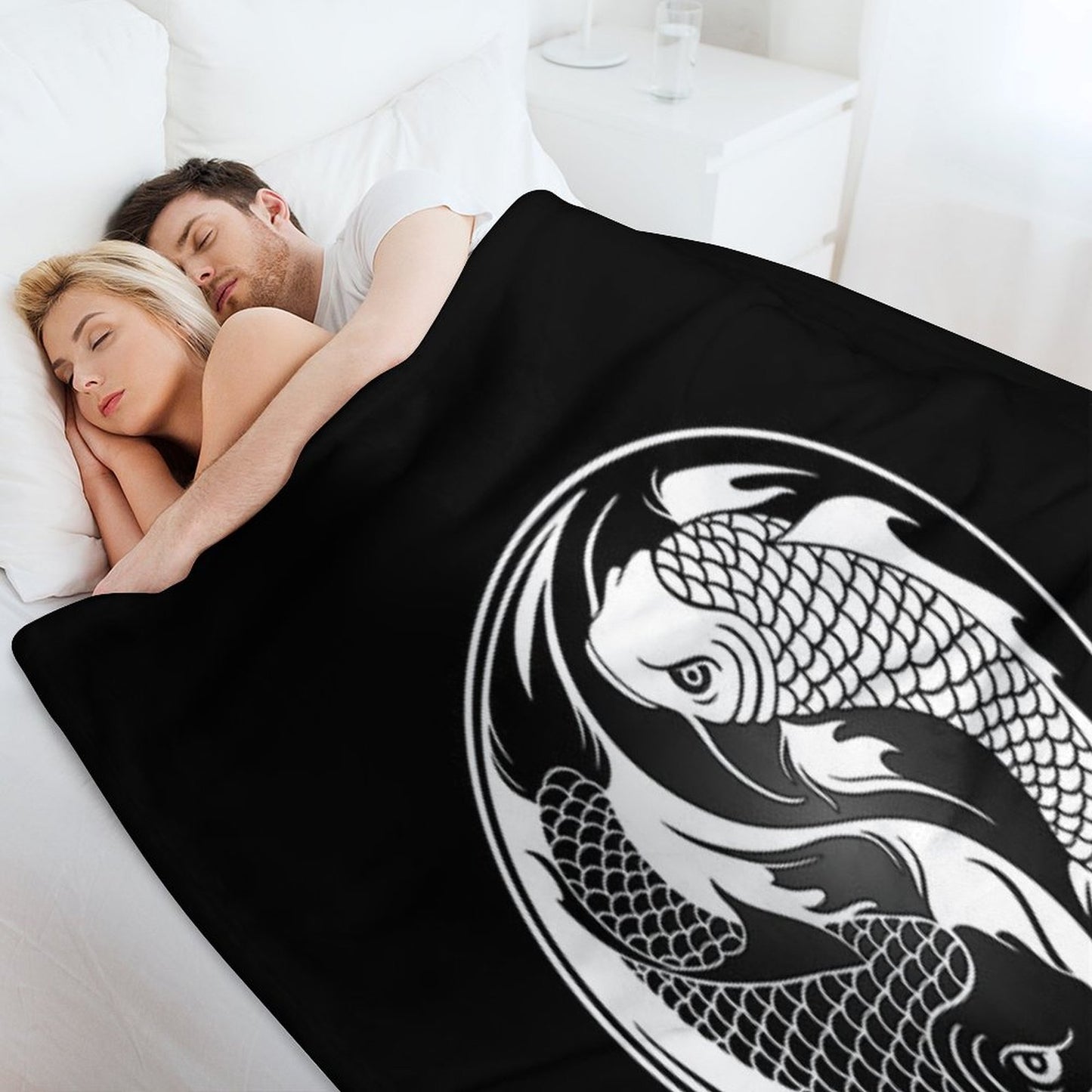 Black And White Yin Yang Koi Fish Throw Blanket