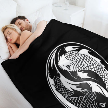 Black And White Yin Yang Koi Fish Throw Blanket