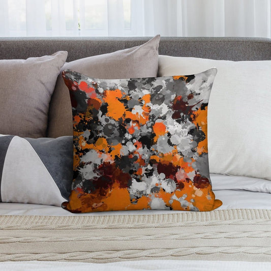 Orange And Grey Paint Splatter Soft Style Accent Throw Pillow